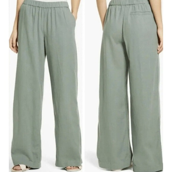 New Caslon Wide Leg Pull-on Linen Blend Palazzo Green Pants ~Size XL - Picture 1 of 14